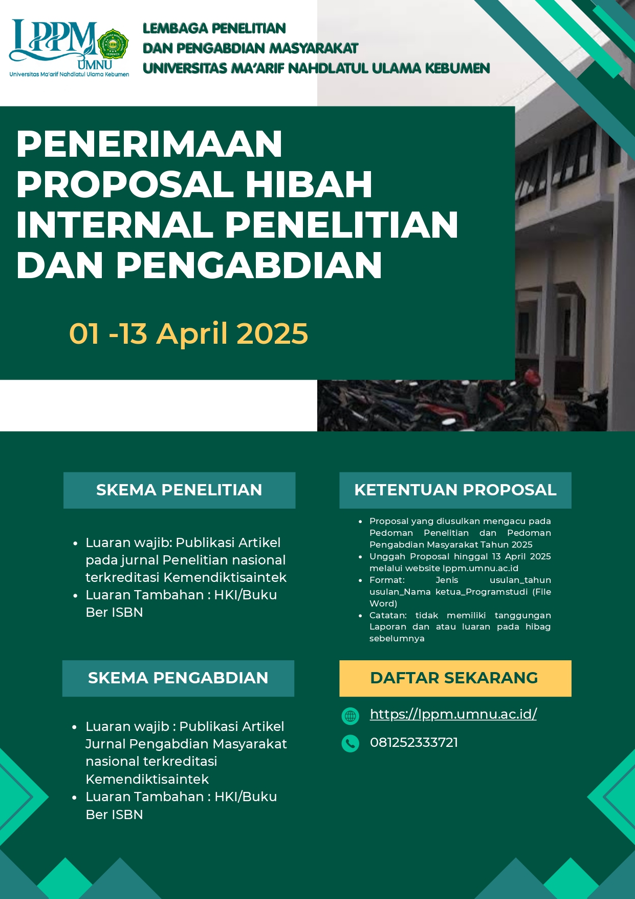 Panggilan Proposal Hibah Internal Penelitian dan Pengabdian LPPM UMNU Kebumen Tahun 2025